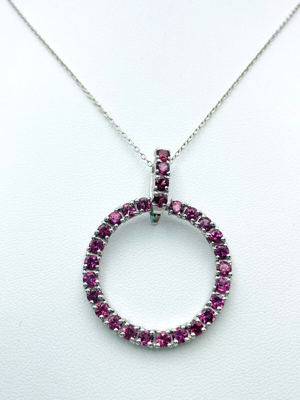 925 Sterling Silver 3.28 ctw Umba River Rhodolite Pendant Necklace Rhodium Plate